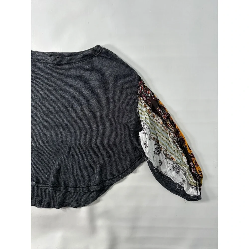 Free People We The Free Patchwork Sleeve Waffle Knit Top Women's Small Petite